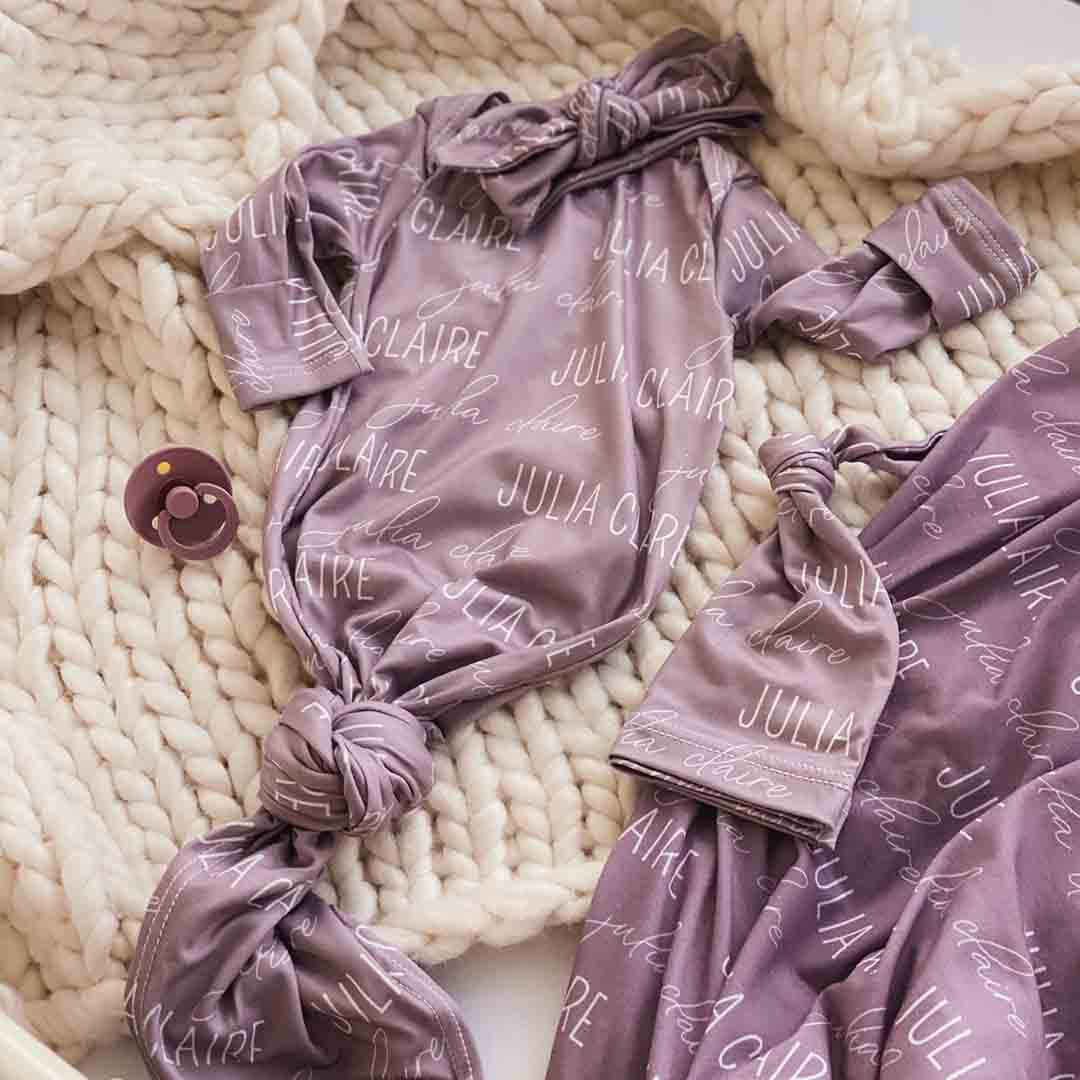 Solid Dusty Purple Personalized Newborn Baby Knot Gown