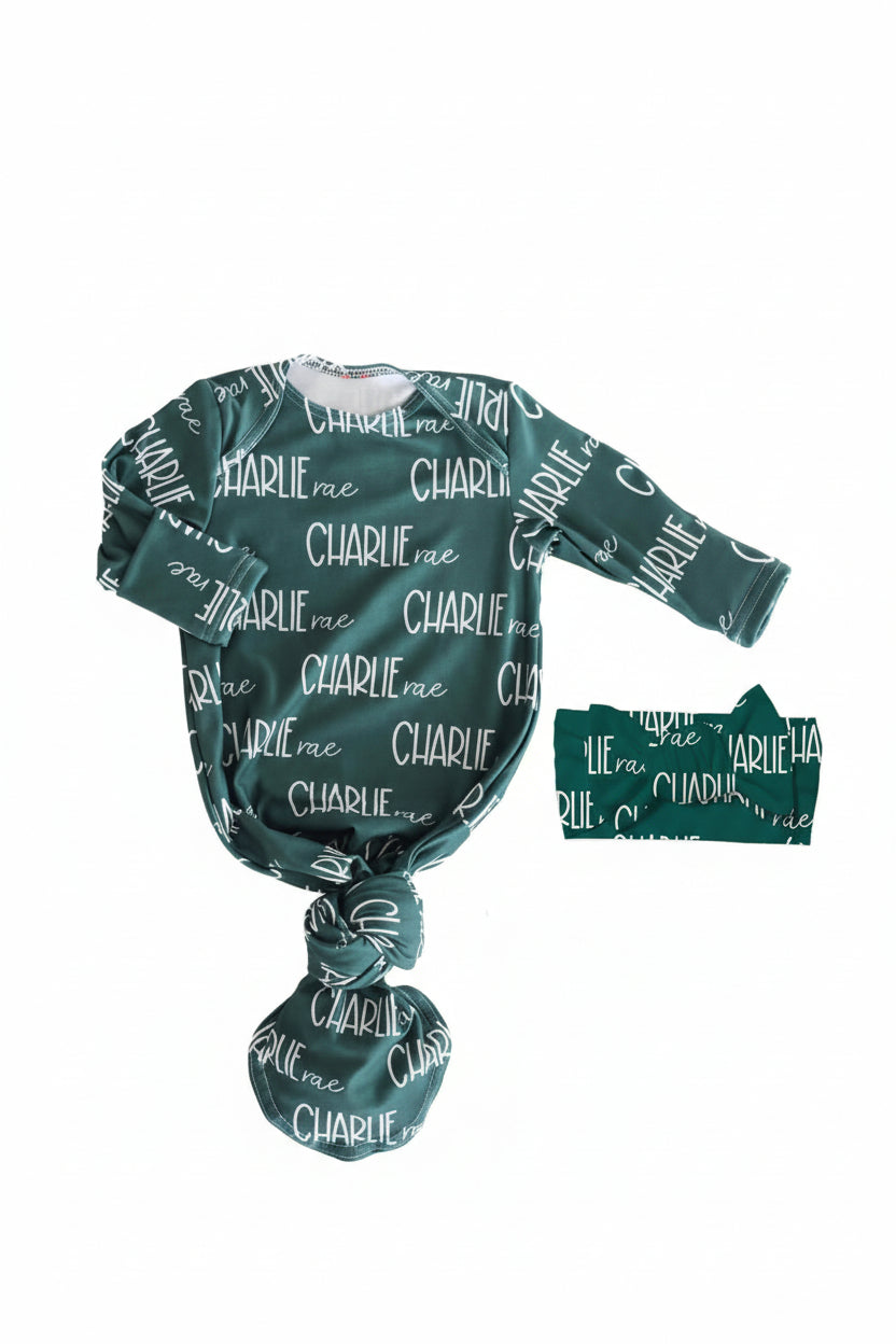 Personalized Font Duo Newborn Baby Knot Gown | Best Selling Neutrals