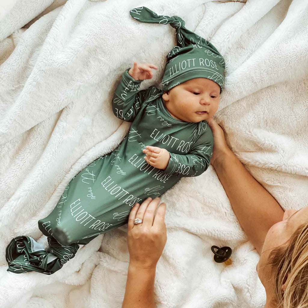 Solid Emerald Personalized Newborn Baby Knot Gown
