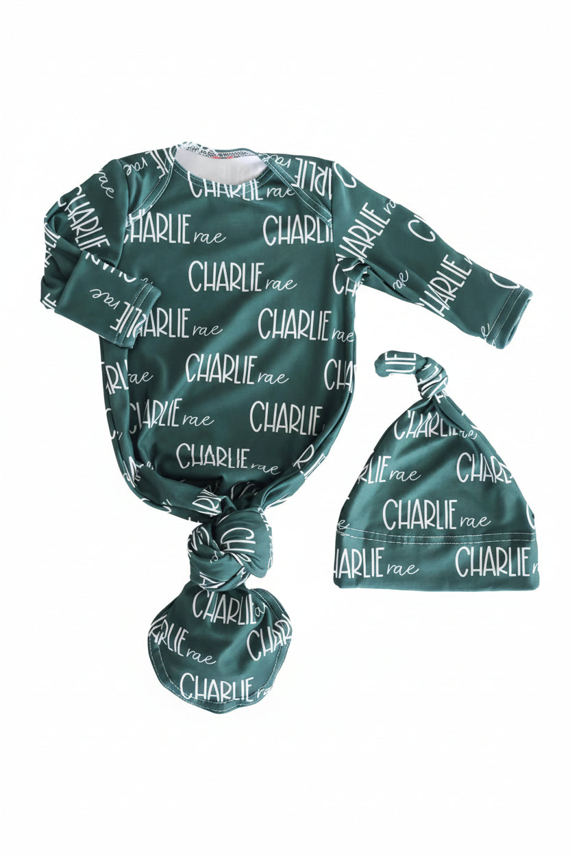 Personalized Font Duo Newborn Baby Knot Gown | Best Selling Neutrals