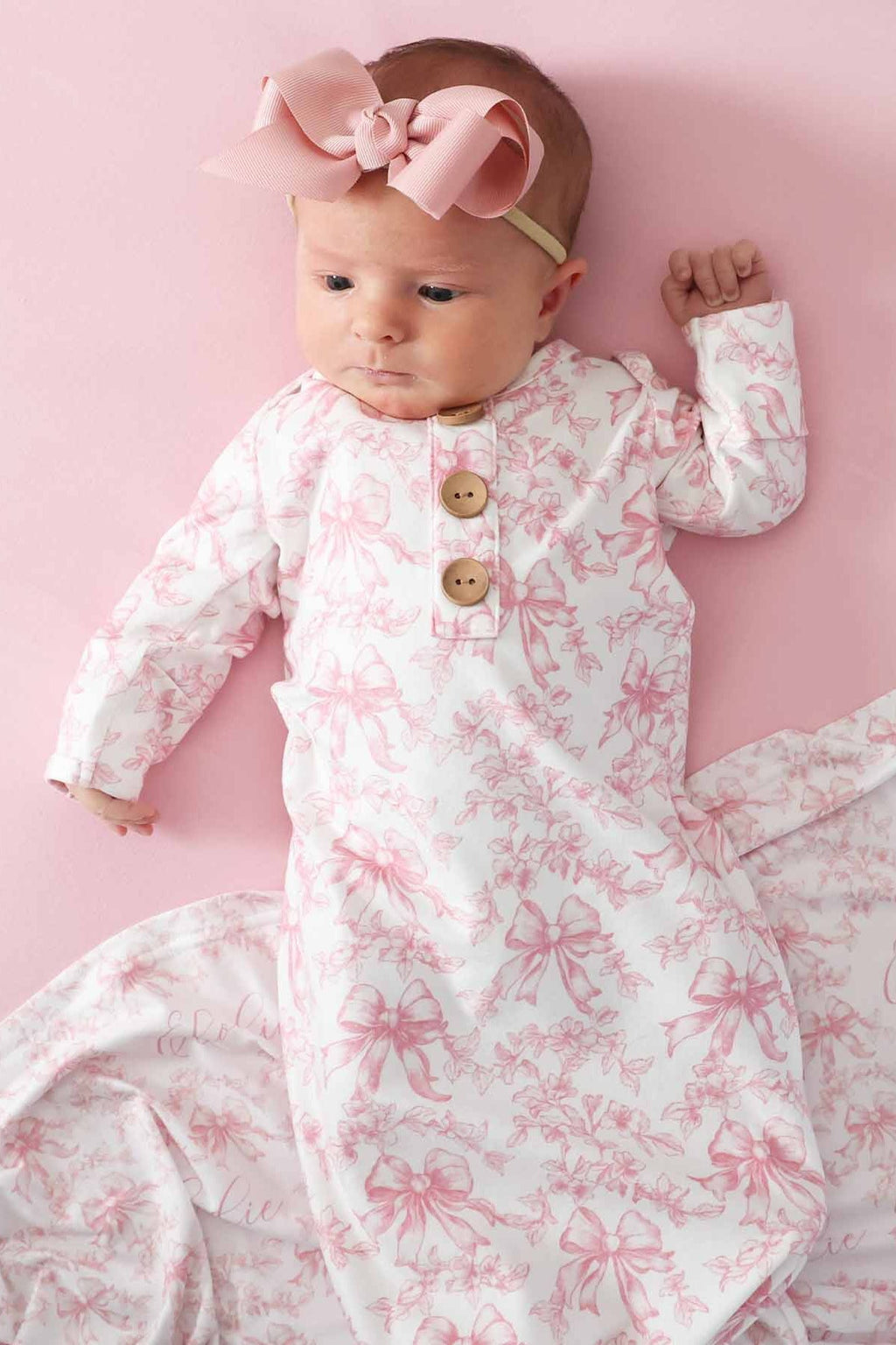 Fancy Frills Newborn Baby Knot Gown & Hat Set
