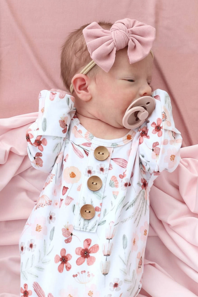 Wren's Wildflower Newborn Baby Knot Gown & Hat