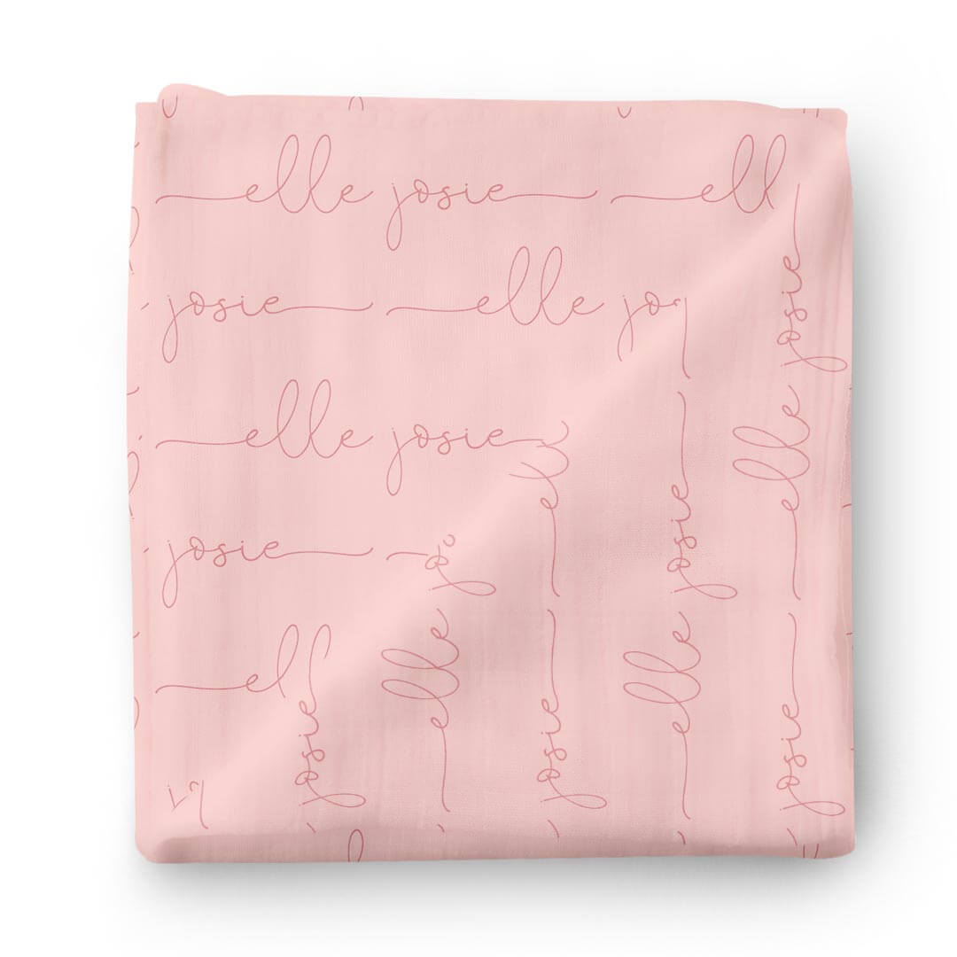 Personalized Light Rose on Pink Baby Name Swaddle Blanket - Script