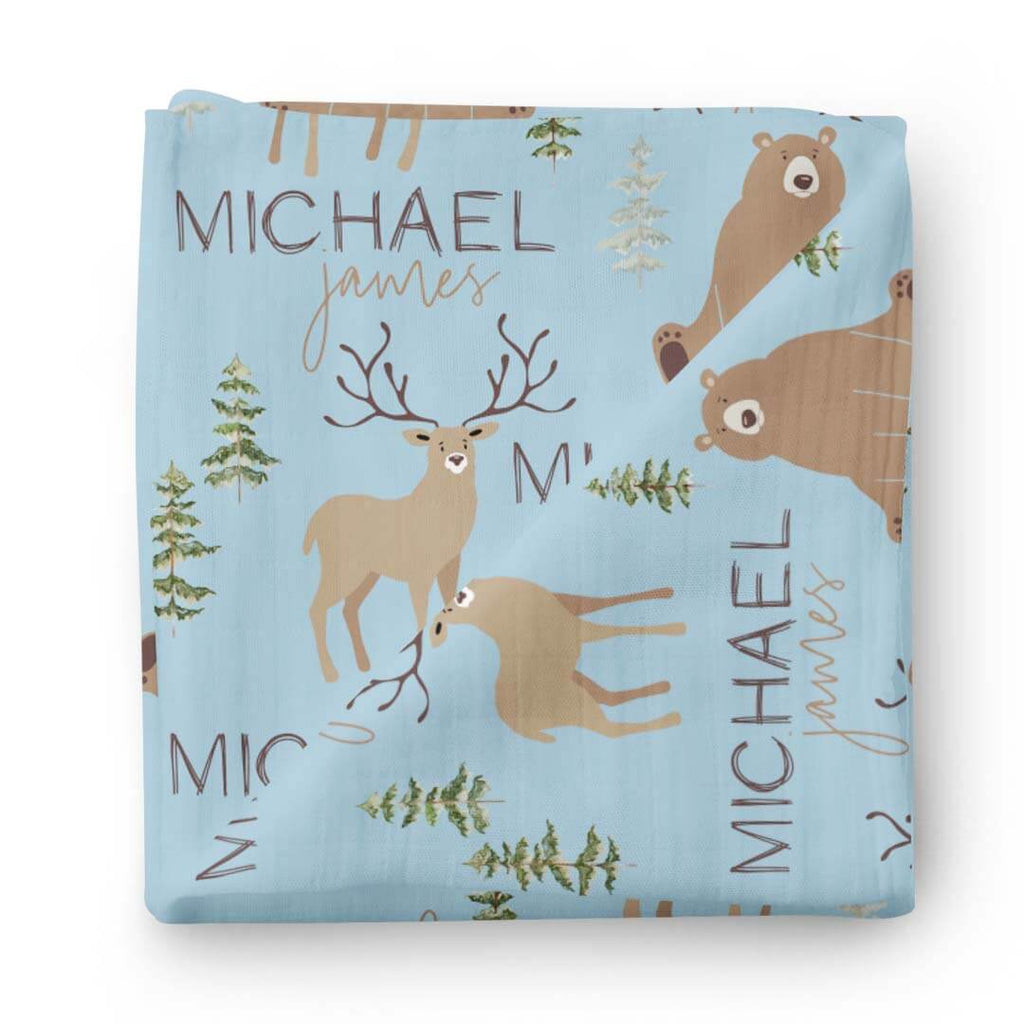 Forest Friends Personalized Baby Name Swaddle Blanket