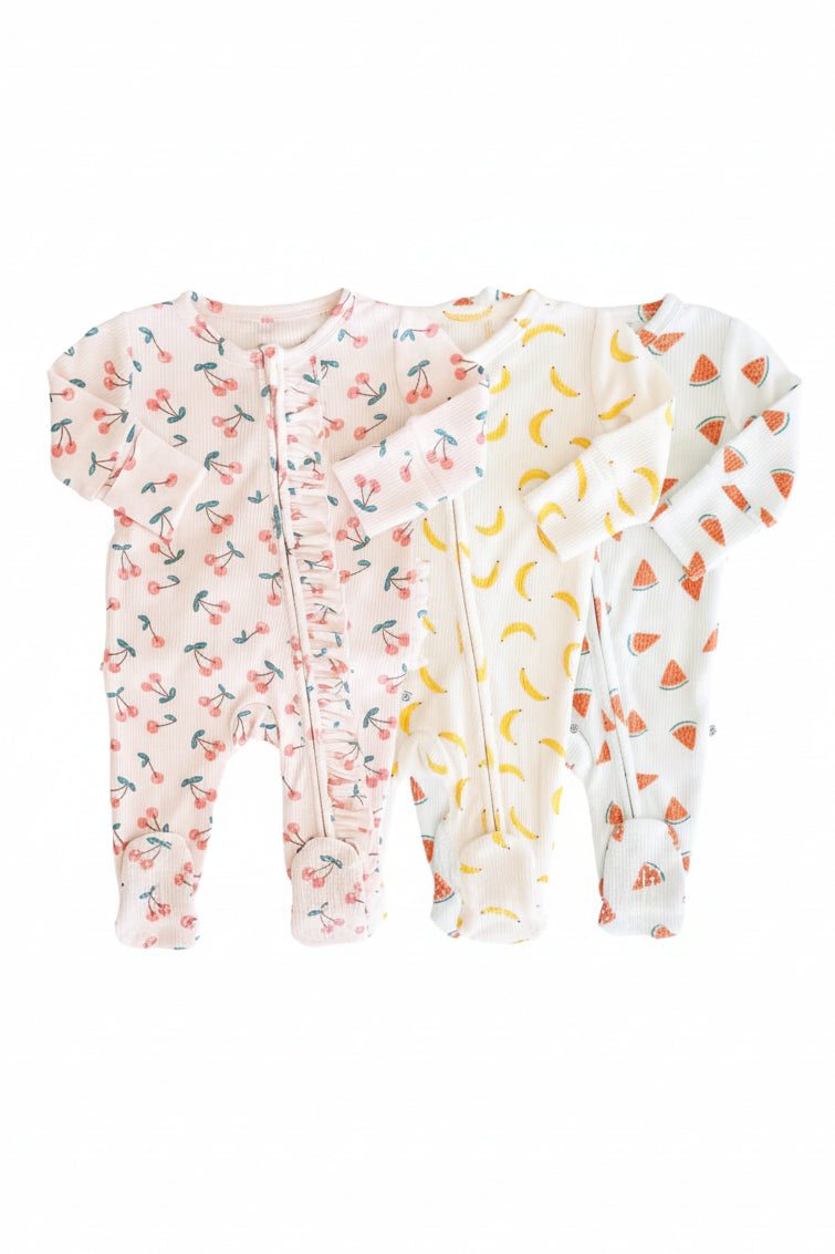 Fruit Bamboo Waffle Zipper Footies