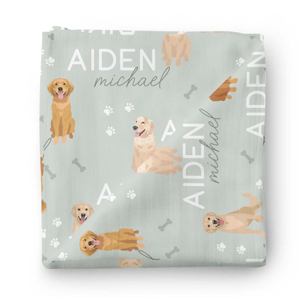 Personalized Baby Name Swaddle Blanket | Golden Retriever