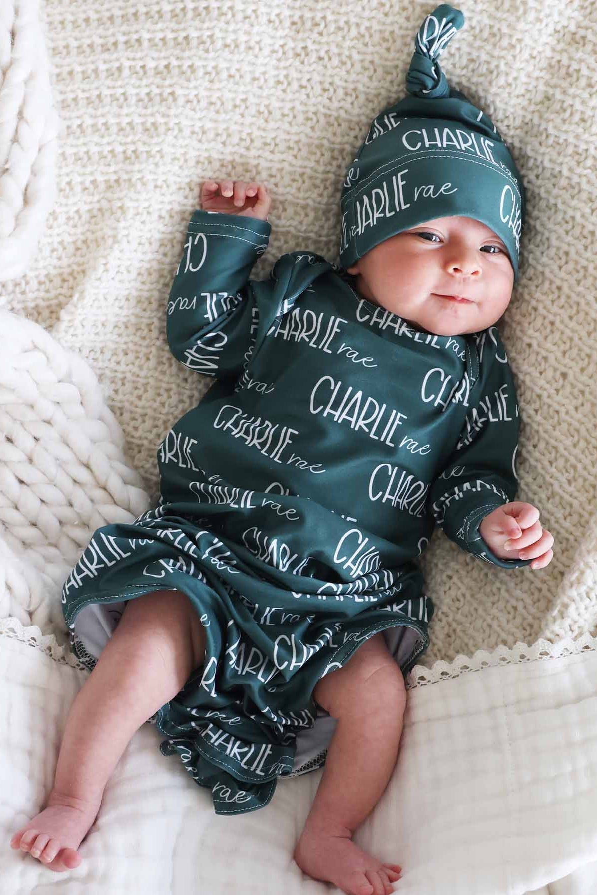 Personalized Font Duo Newborn Baby Knot Gown | Best Selling Neutrals