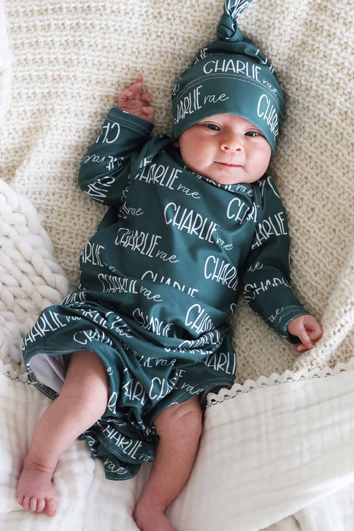 Personalized Font Duo Newborn Baby Knot Gown | Best Selling Neutrals