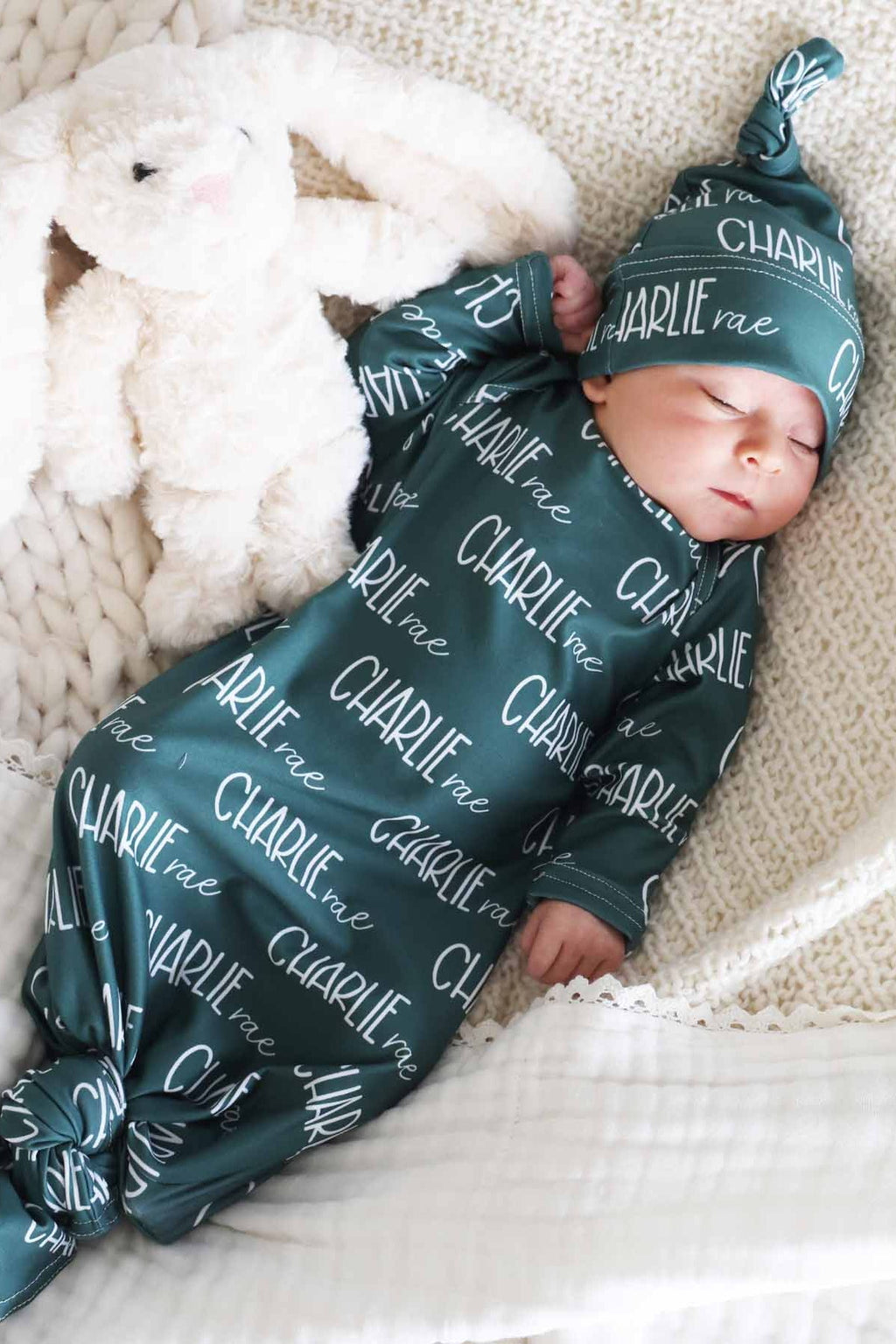 Personalized Font Duo Newborn Baby Knot Gown | Best Selling Neutrals