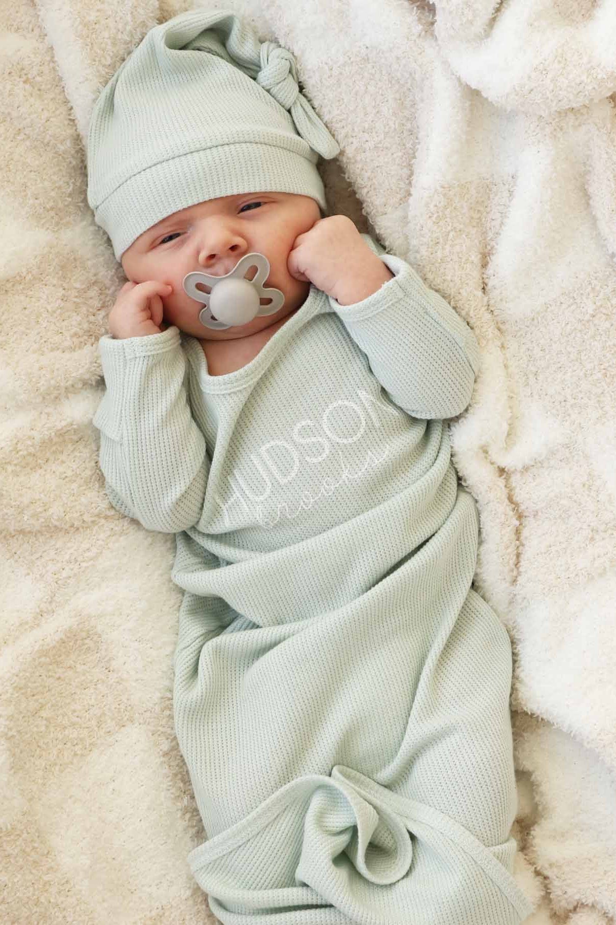 Personalized Bamboo Waffle Newborn Baby Knot Gown | Pastel Cutie