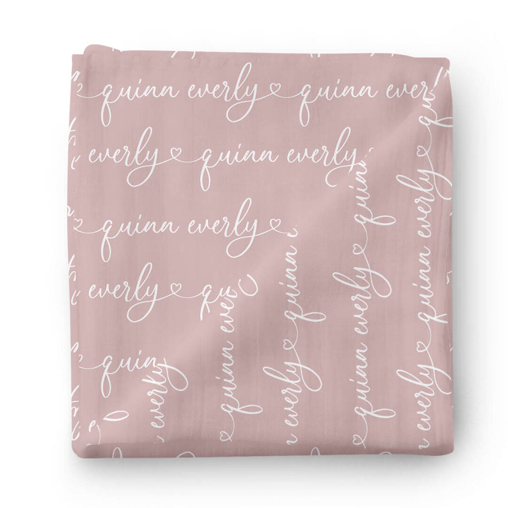 Personalized Light Mauve Baby Name Swaddle Blanket - Heart Script