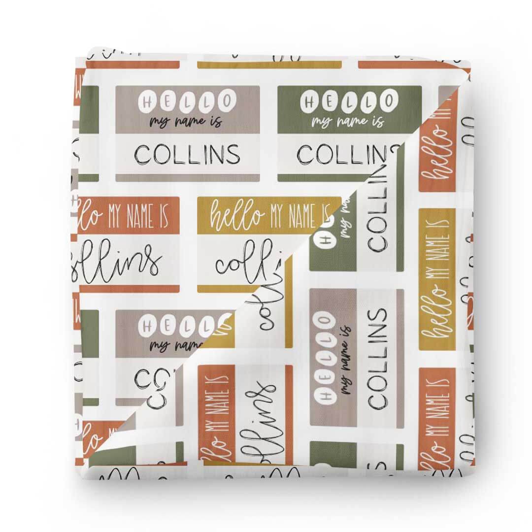 Hello My Name Is Personalized Swaddle Blanket NEUTRALS