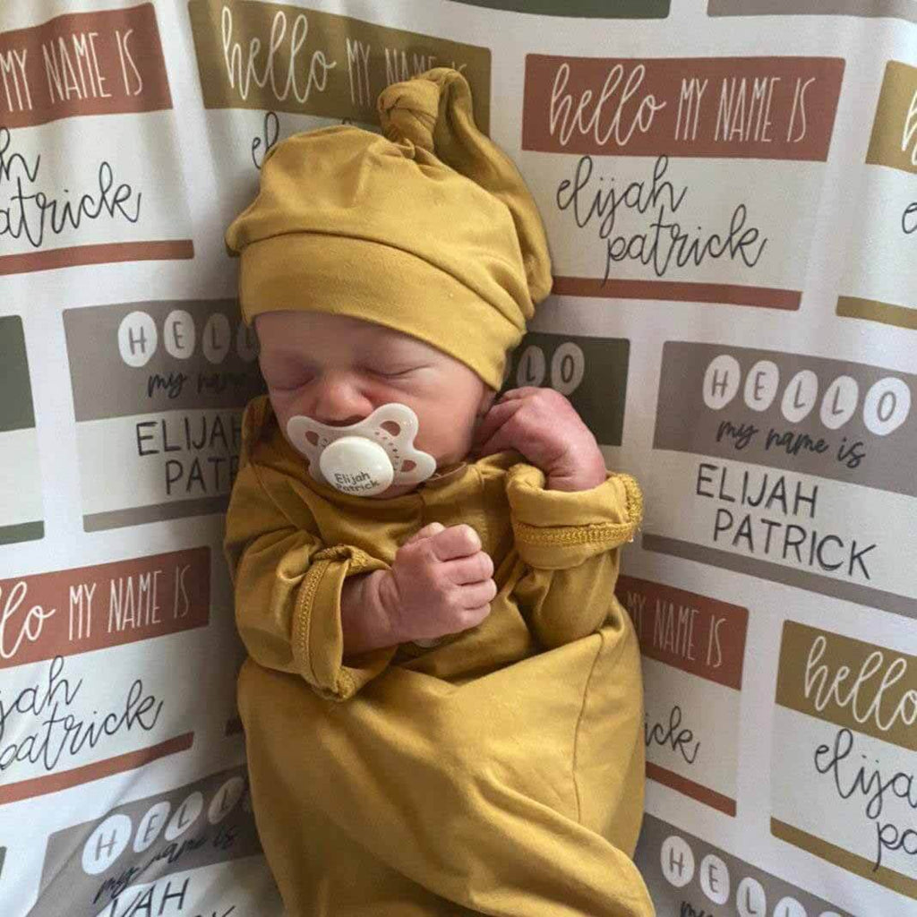 Hello My Name Is Personalized Swaddle Blanket NEUTRALS