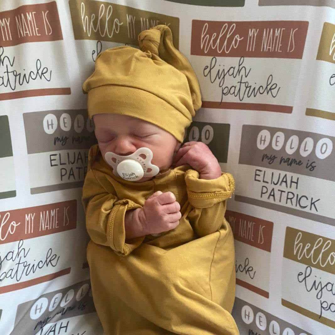 Hello My Name Is Personalized Swaddle Blanket NEUTRALS