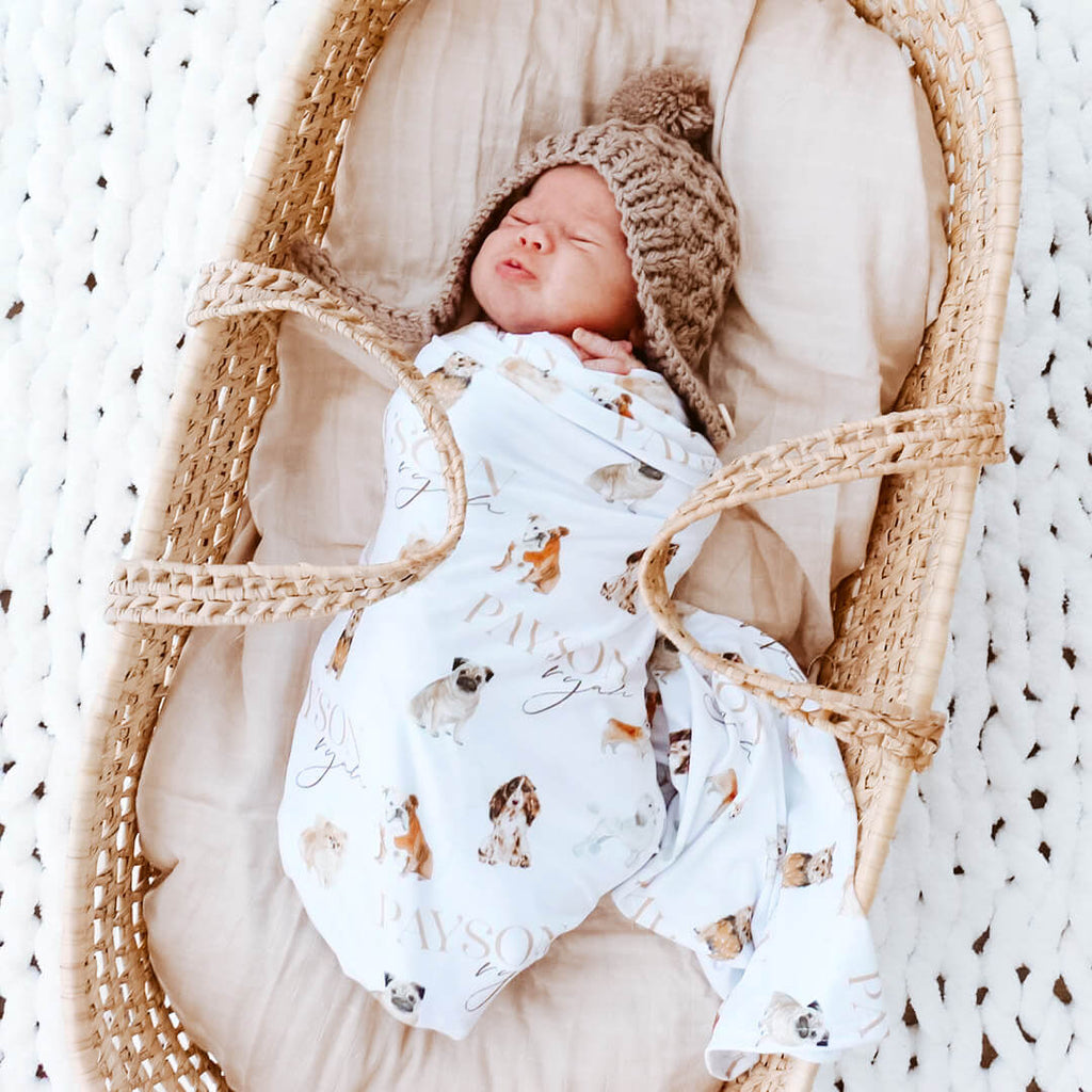 Puppy Love Personalized Baby Name Swaddle Blanket