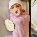 Personalized Mauve Baby Name Swaddle Blanket - Block & Script