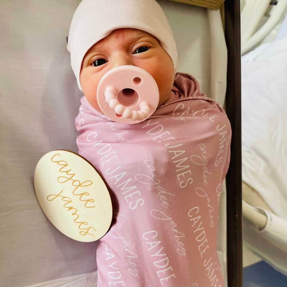 Personalized Mauve Baby Name Swaddle Blanket - Block & Script