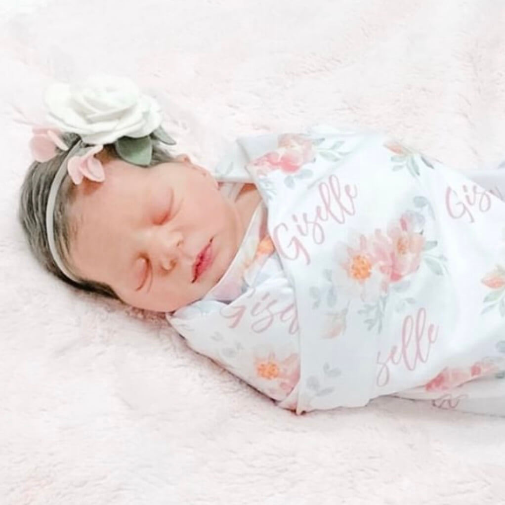 Ella's Dusty Rose Personalized Baby Name Swaddle Blanket