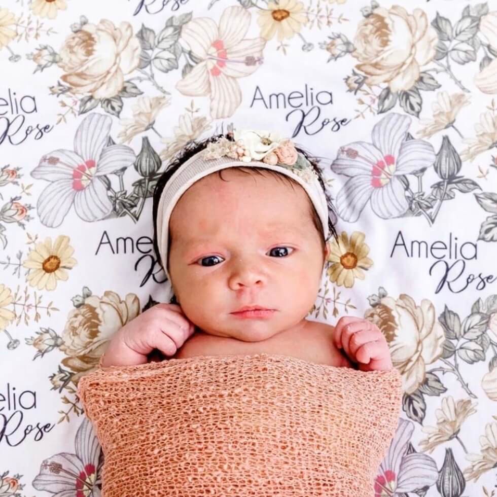 Peyton's Vintage Floral Personalized Baby Name Swaddle Blanket