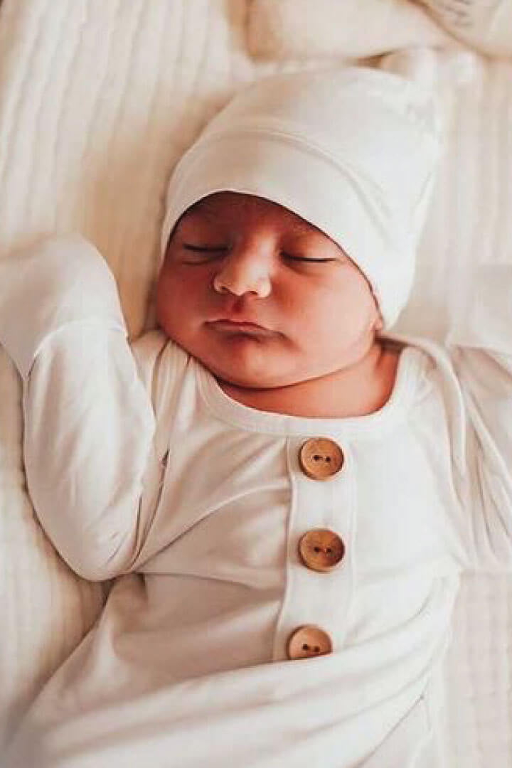Solid White Bamboo Baby Knot Gown & Hat