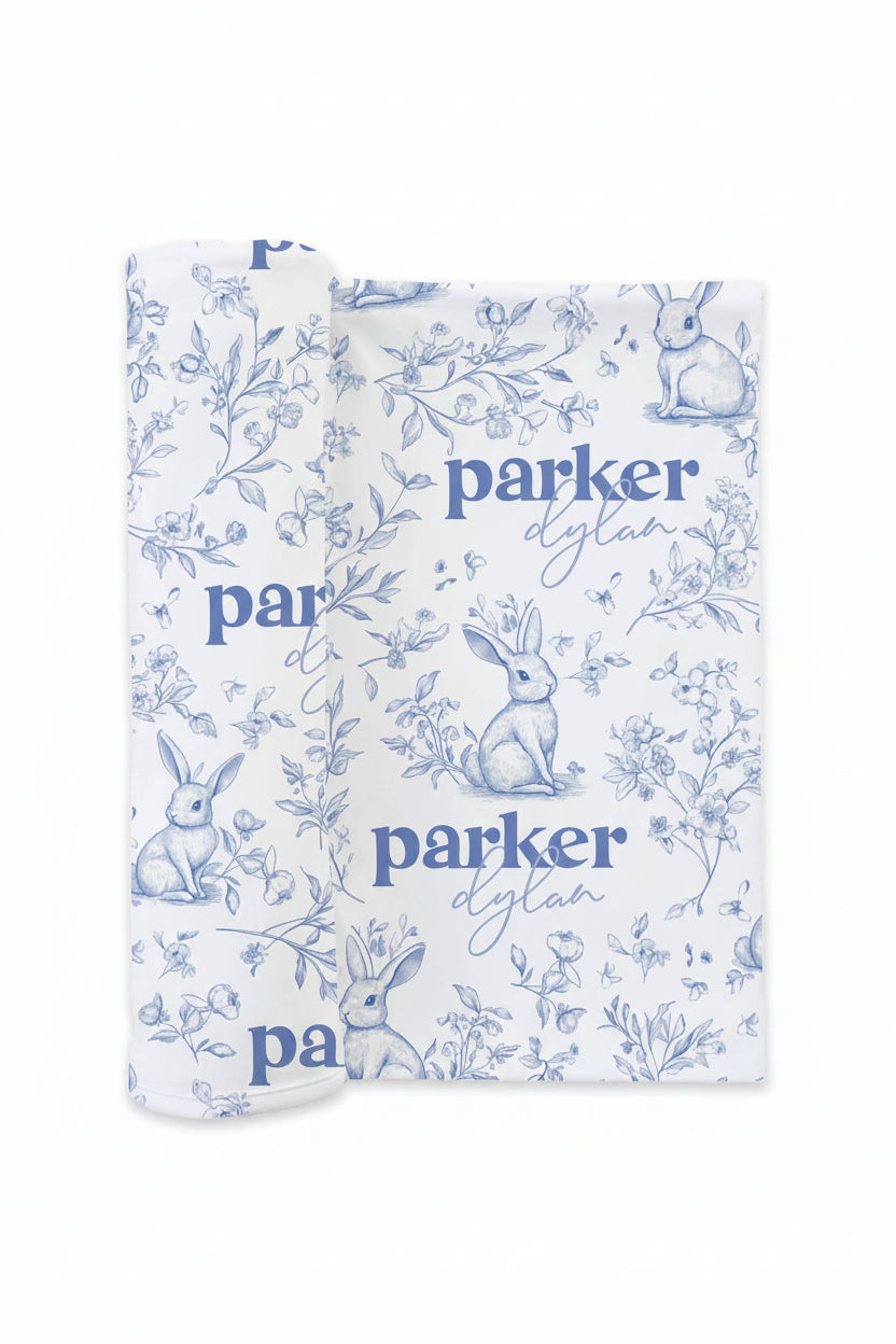 Bunny Blues Personalized Swaddle Blanket