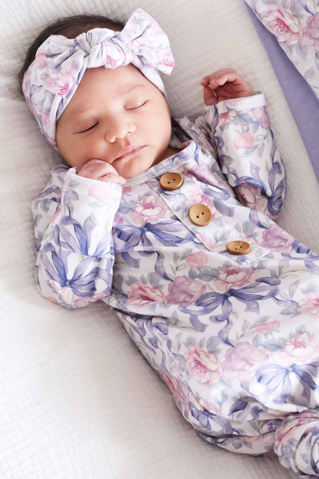 Leighton's Lavender Newborn Baby Knot Gown & Hat Set