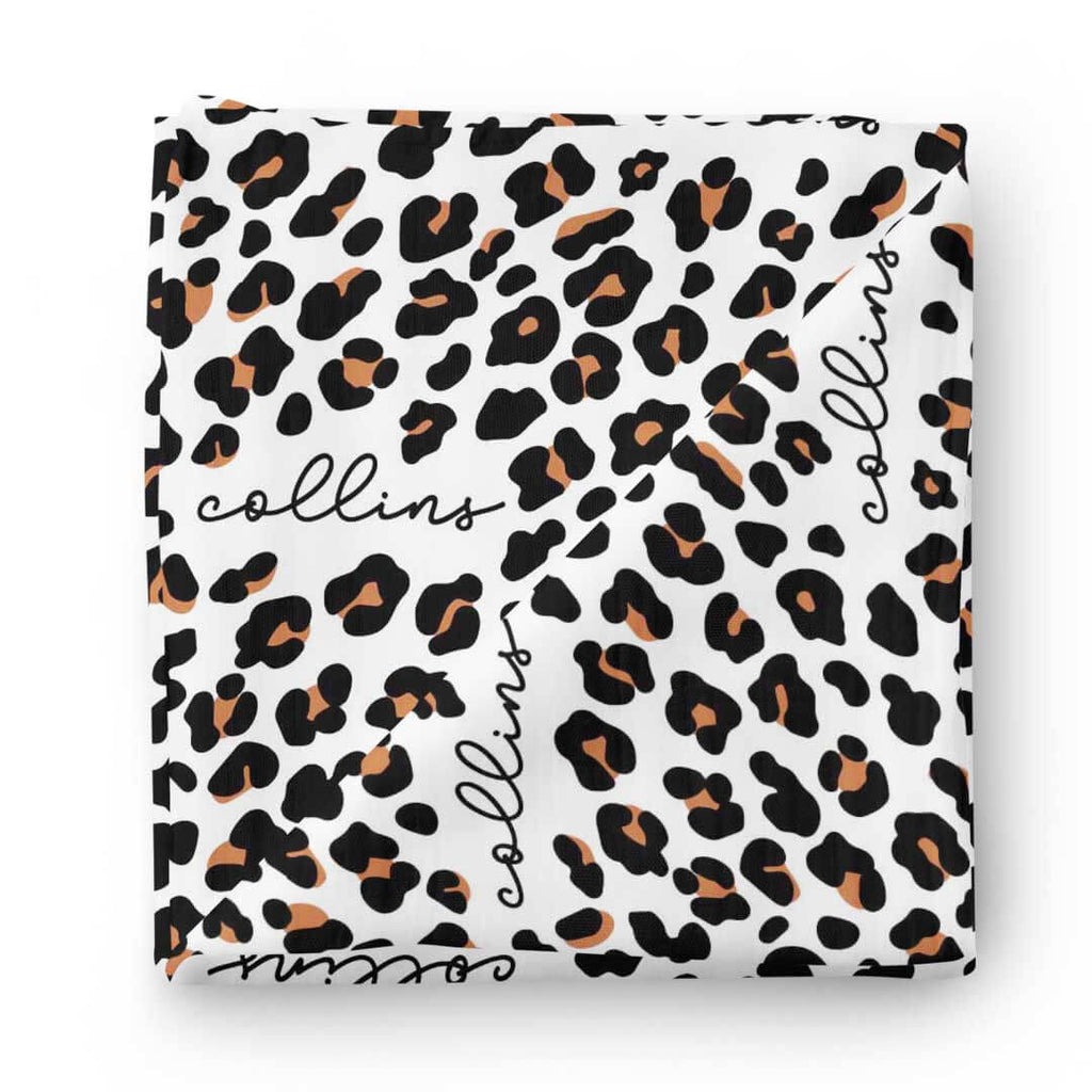 Leopard Personalized Baby Name Swaddle Blanket