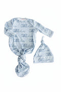 Personalized Font Duo Newborn Baby Knot Gown | Best Selling Blues