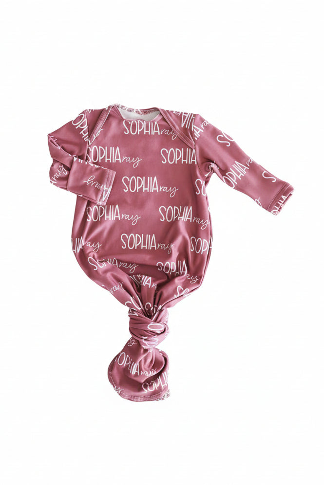 Personalized Font Duo Newborn Baby Knot Gown | Best Selling Pinks