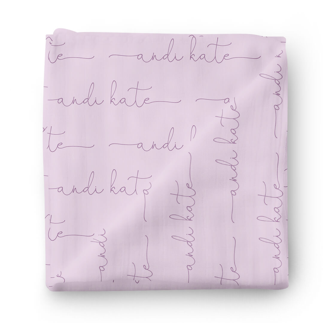 Personalized Light Lavender Baby Name Swaddle Blanket - Script