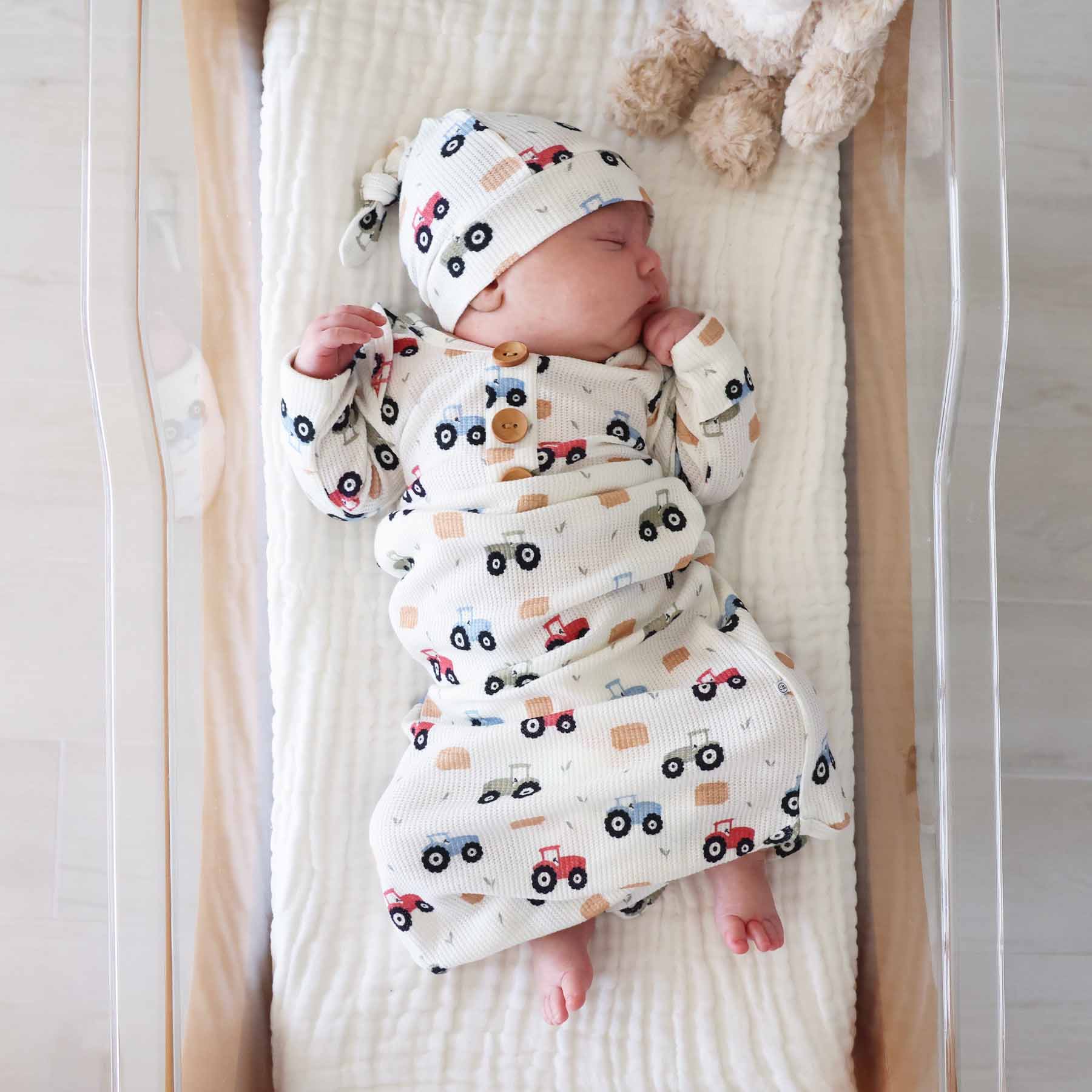 Little Farmer Bamboo Waffle Newborn Baby Knot Gown & Hat Set