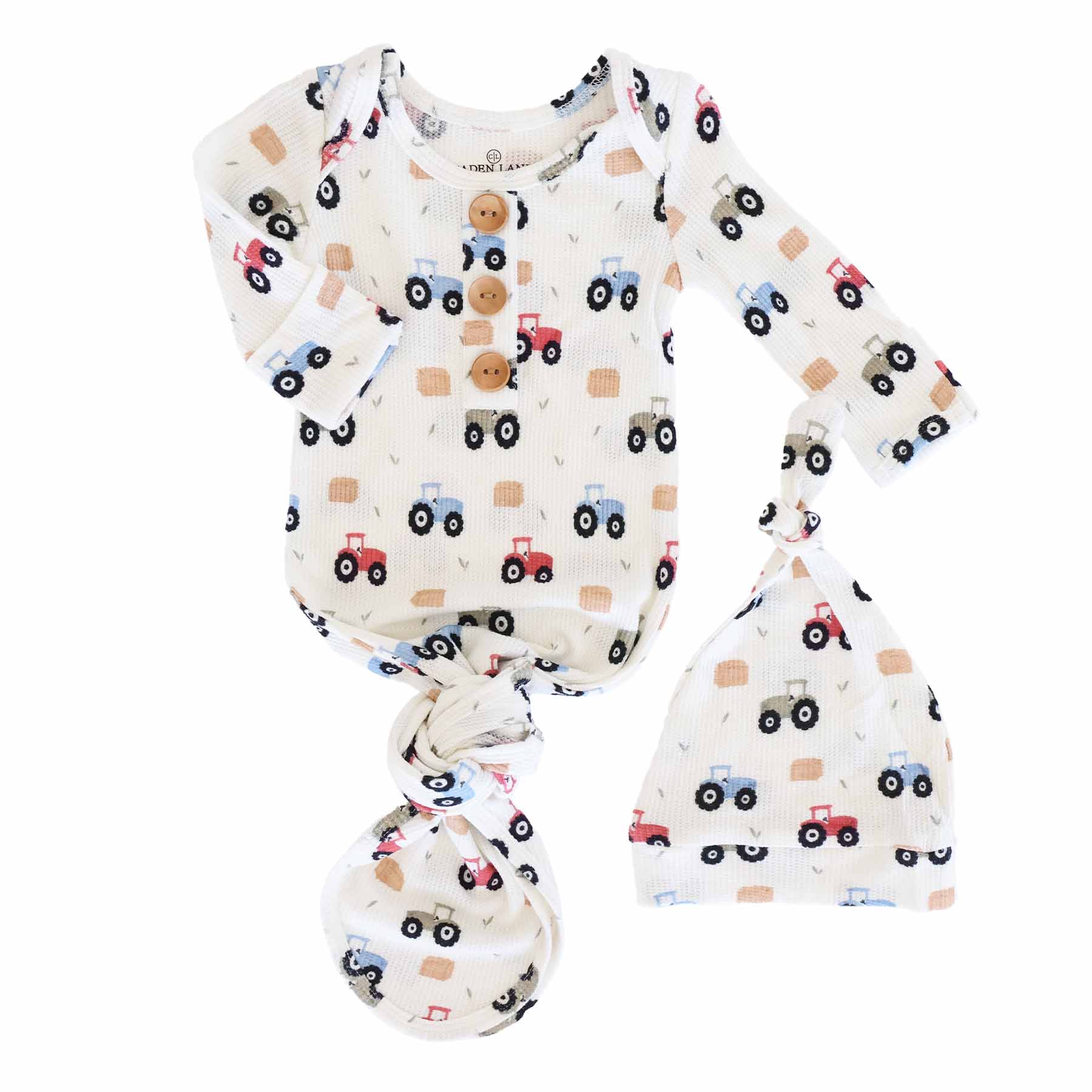 Little Farmer Bamboo Waffle Newborn Baby Knot Gown & Hat Set