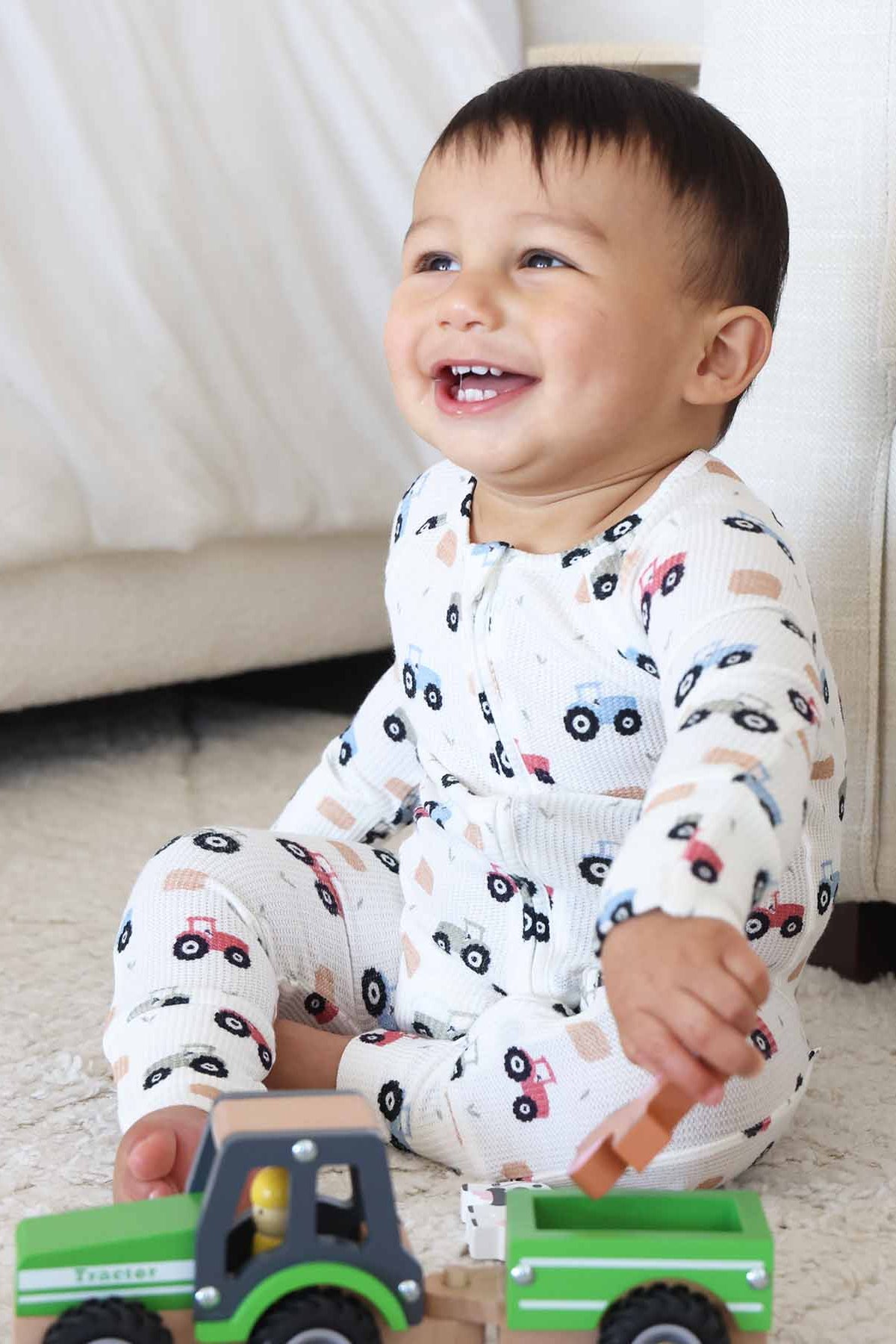 Little Farmer Bamboo Waffle Convertible Zip Romper