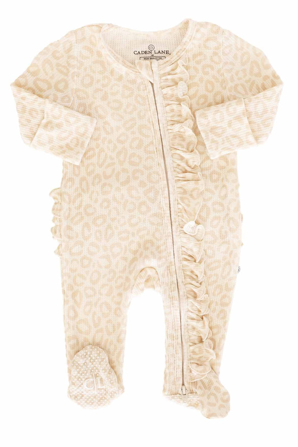 Lovely Leopard Bamboo Waffle Ruffle Zipper Footie