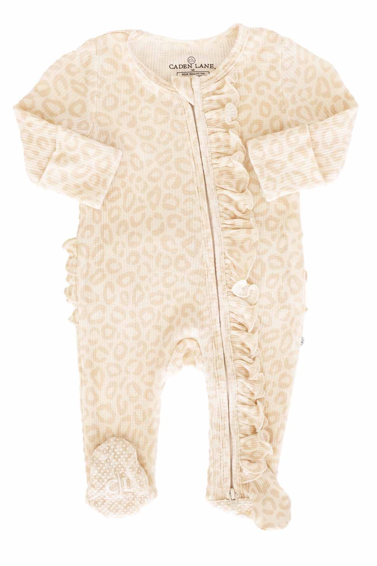 Lovely Leopard Bamboo Waffle Ruffle Zipper Footie