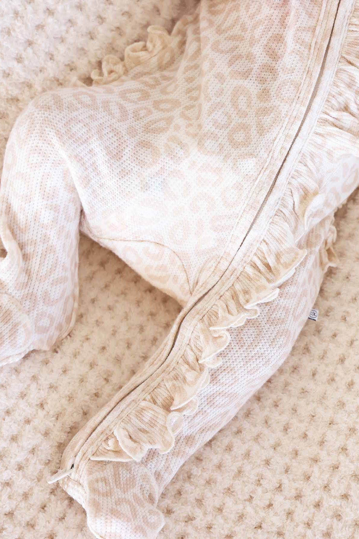 Lovely Leopard Bamboo Waffle Ruffle Zipper Footie