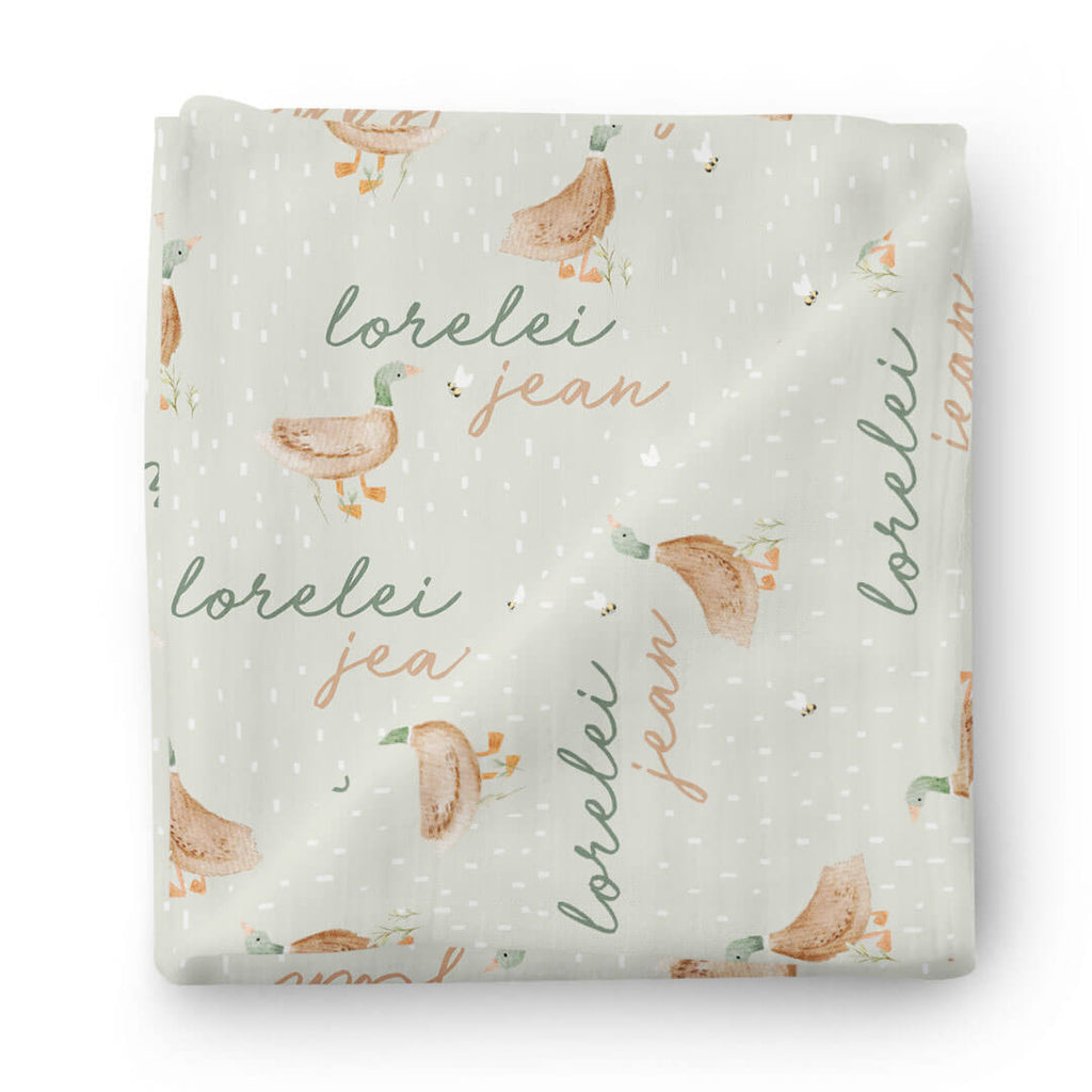 Lucky Ducky Personalized Baby Name Swaddle Blanket