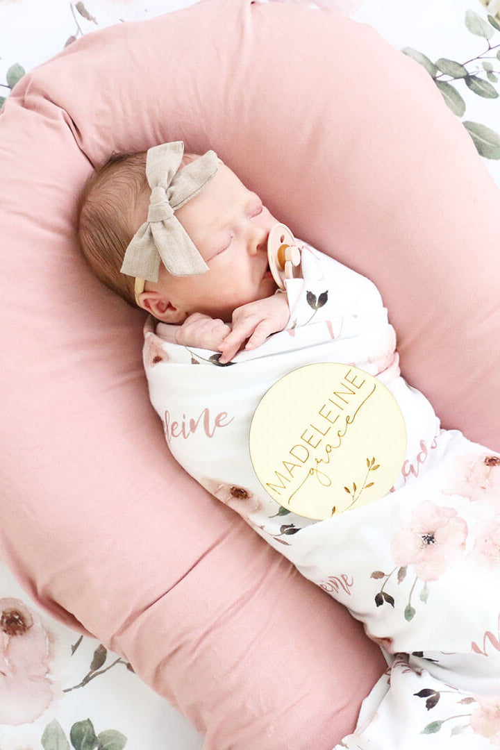 Millie's Dusty Rose Garden Personalized Baby Name Swaddle Blanket