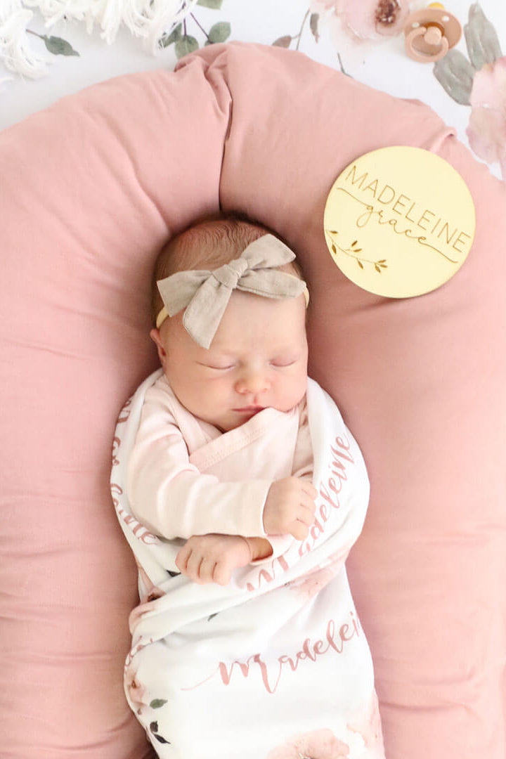 Millie's Dusty Rose Garden Personalized Baby Name Swaddle Blanket