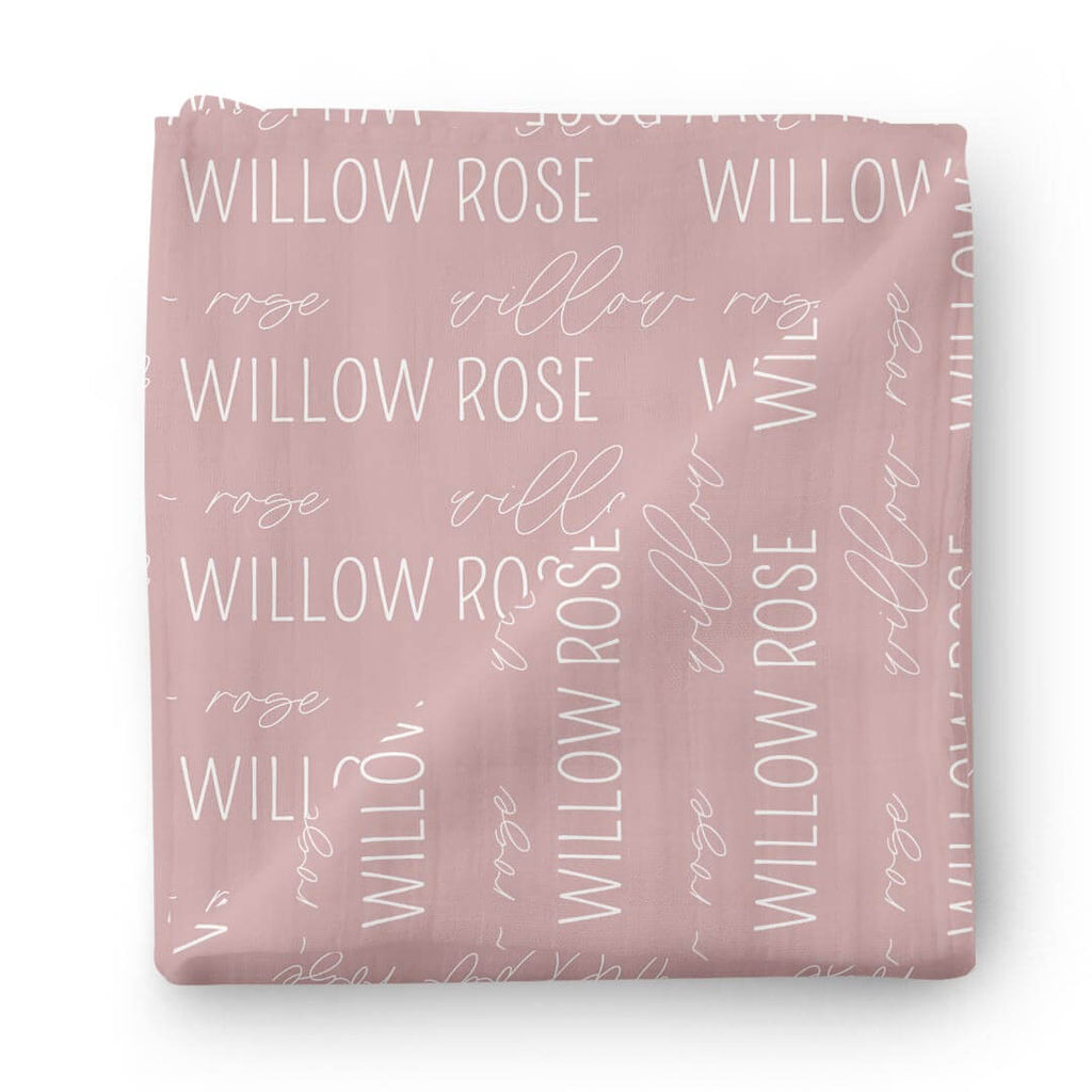 Personalized Mauve Baby Name Swaddle Blanket - Block & Script
