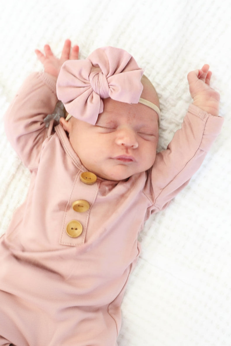 Solid Mauve Bamboo Baby Knot Gown & Hat