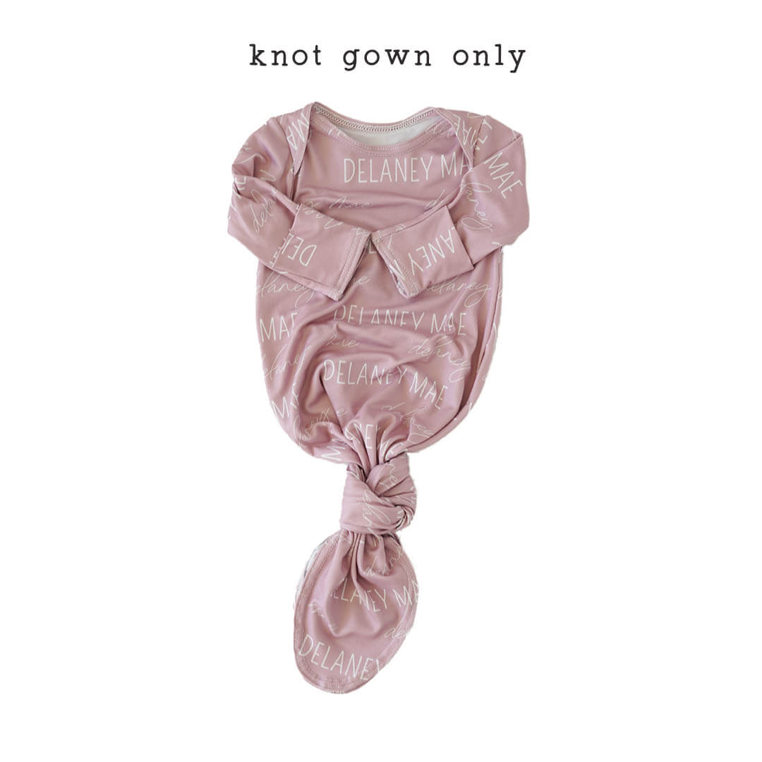 Solid Mauve Personalized Newborn Baby Knot Gown