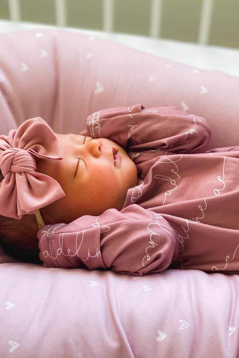 Solid Light Dusty Rose Personalized Newborn Baby Knot Gown