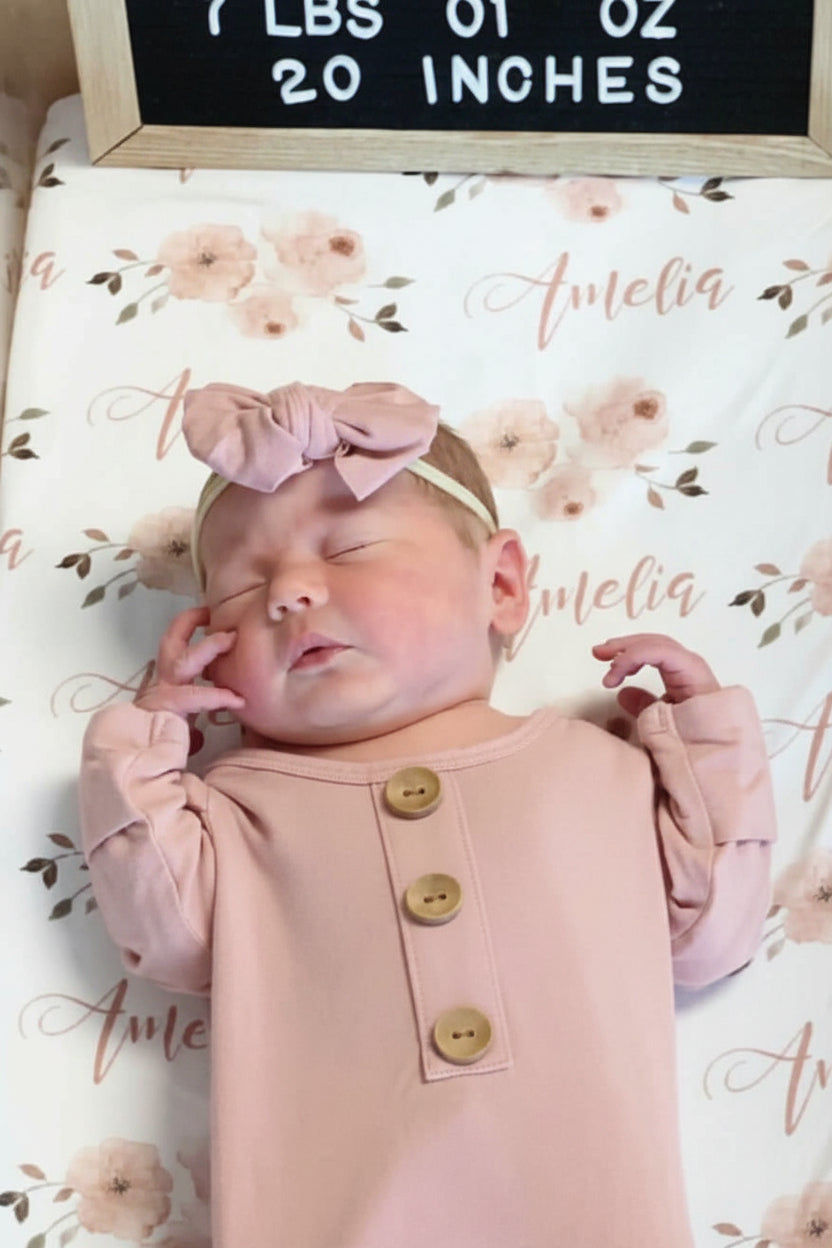 Millie's Dusty Rose Garden Personalized Baby Name Swaddle Blanket