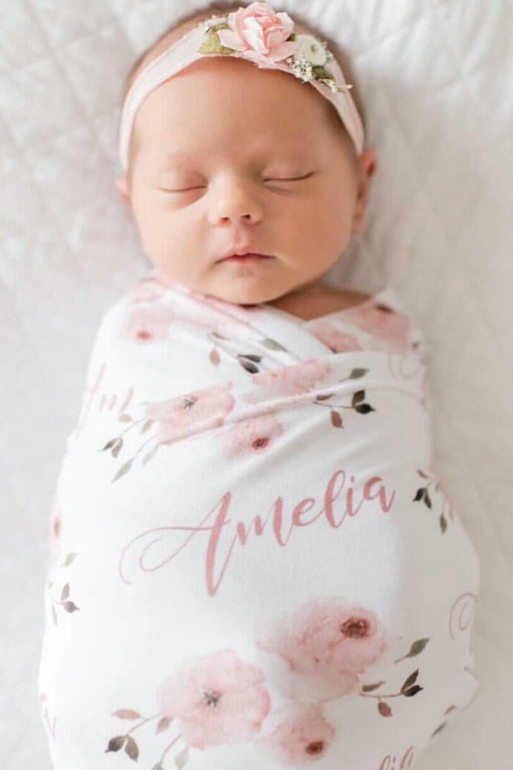 Millie's Dusty Rose Garden Personalized Baby Name Swaddle Blanket
