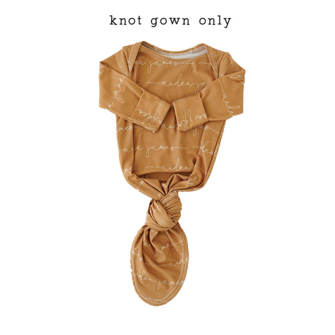 Solid Mustard Personalized Newborn Baby Knot Gown