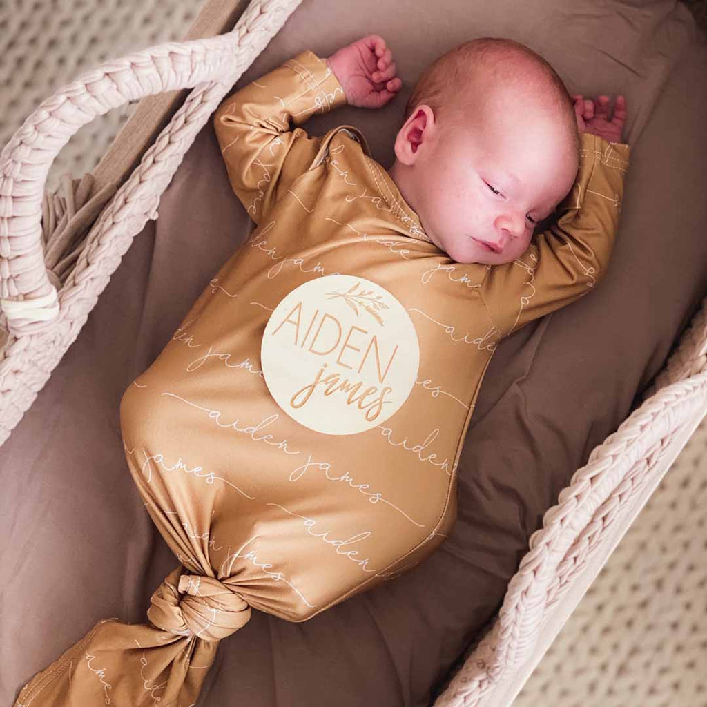 Solid Mustard Personalized Newborn Baby Knot Gown