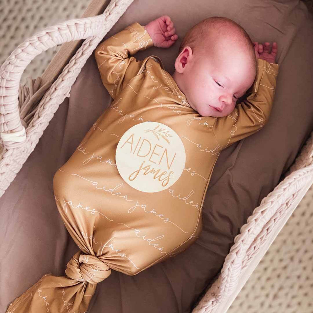 Solid Mustard Personalized Newborn Baby Knot Gown