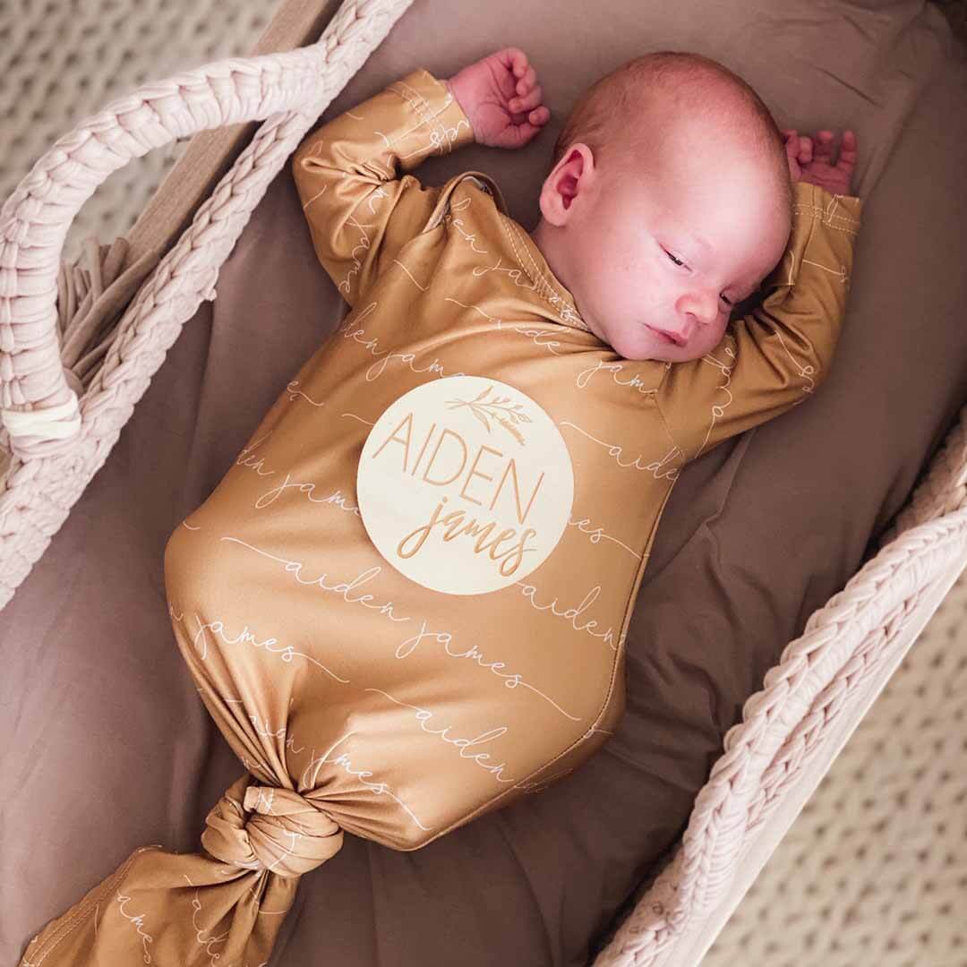 Solid Mustard Personalized Newborn Baby Knot Gown