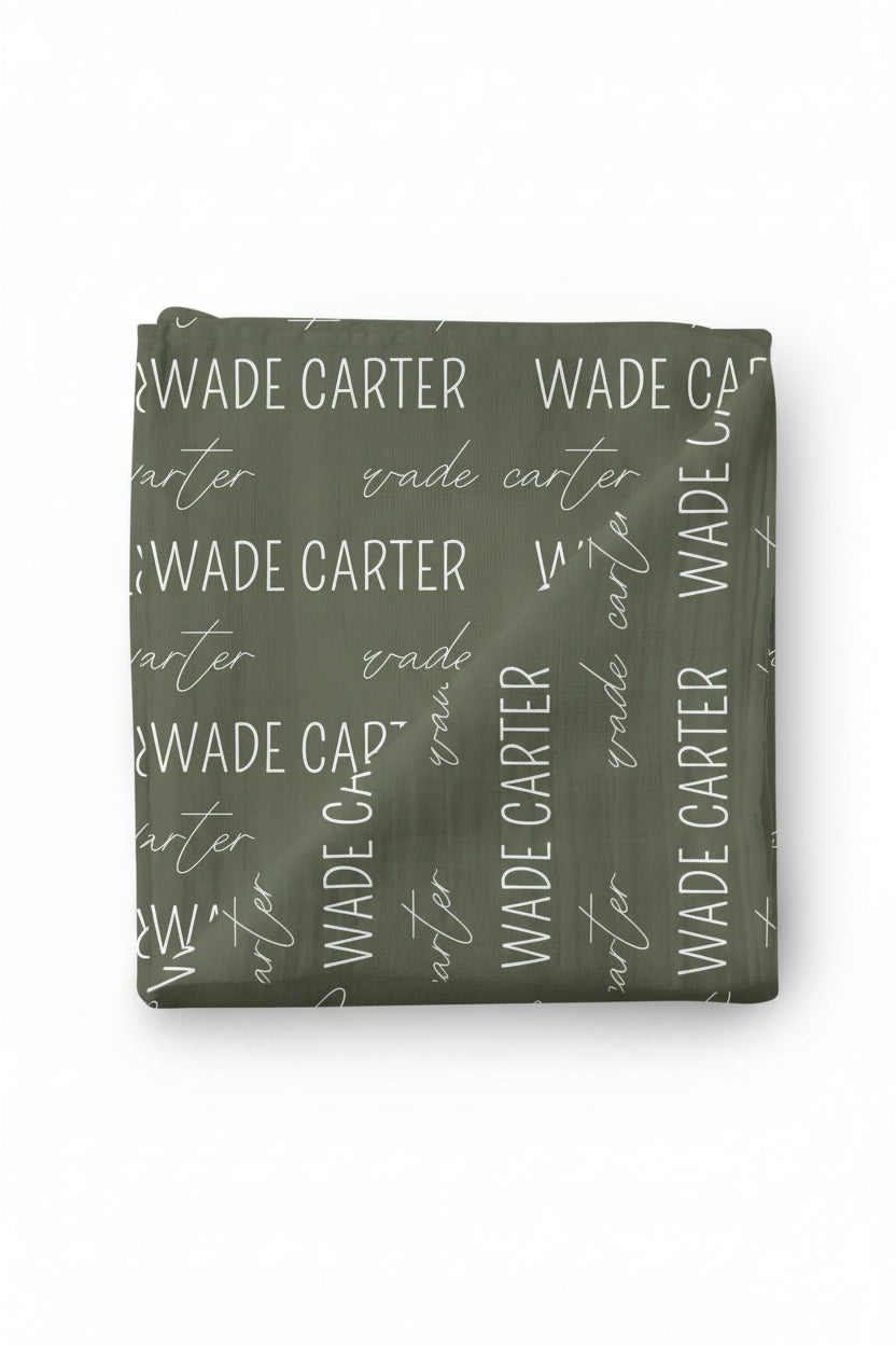Personalized Olive Baby Name Swaddle Blanket - Block & Script